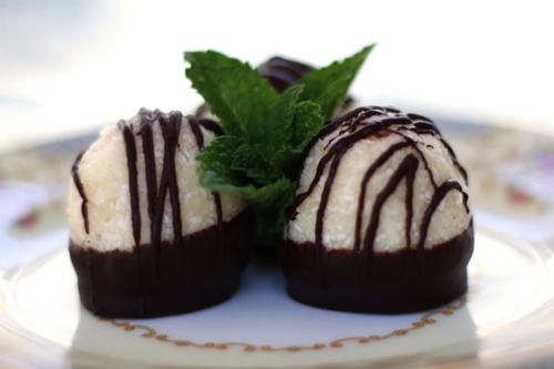 No Bake Dark Chocolate Dipped Coconut Macaroons Recipe photo