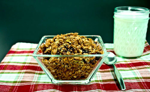 Homemade Fruit and Nut Granola with Chia Seeds and Coconut photo