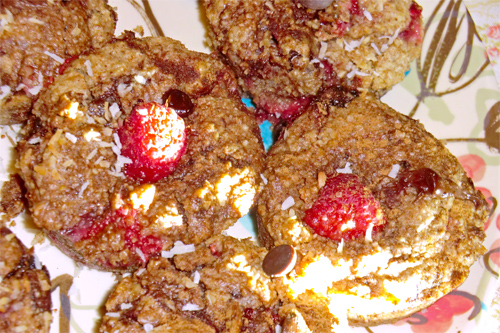 Raspberry Chocolate Coconut Steel Cut Oat Muffins photo