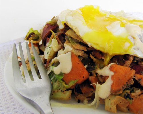 Coco-NUT-ty, Sweet Potato, and Brussels Hash