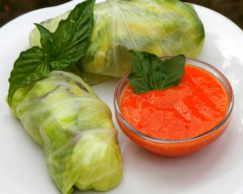 Raw Sweet-and-Sour Sauce with Cabbage Salad Rolls