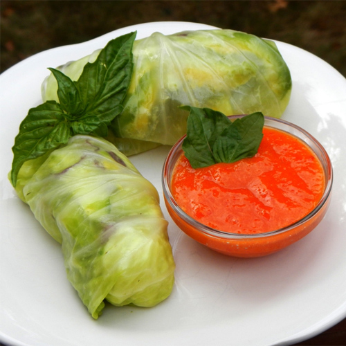 Raw Sweet-and-Sour Sauce with Cabbage Salad Rolls
