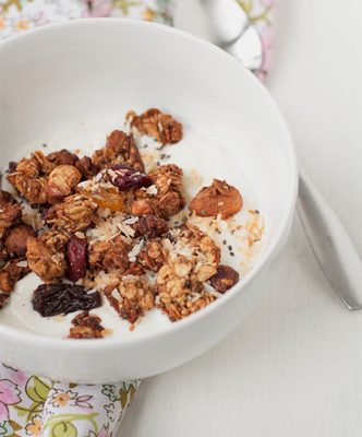 Date-Sweetened Granola with Peanut Butter, Coconut, and Dried Fruit