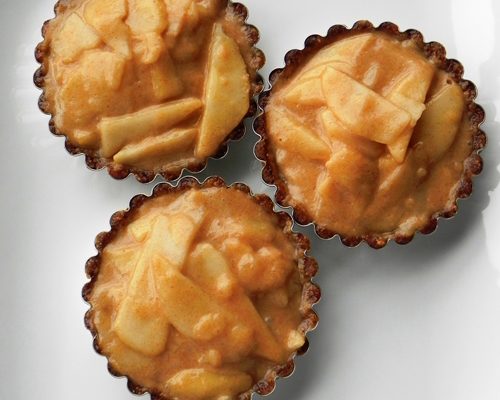 Almond, Pear Tartlets with Cinnamon-Caramel Cream