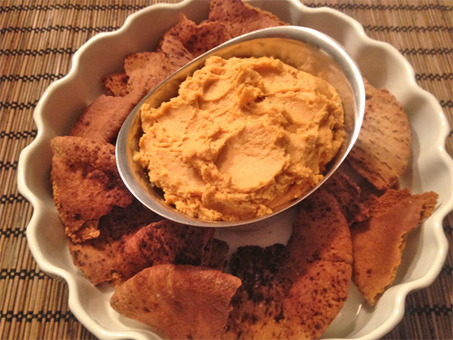 Maple, Sweet Potato Hummus with Whole Grain Pita Chips